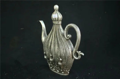 9" Tibet Silver Copper Cupronickel Peacock Teapot Kettle Statue W qianlong Mark
