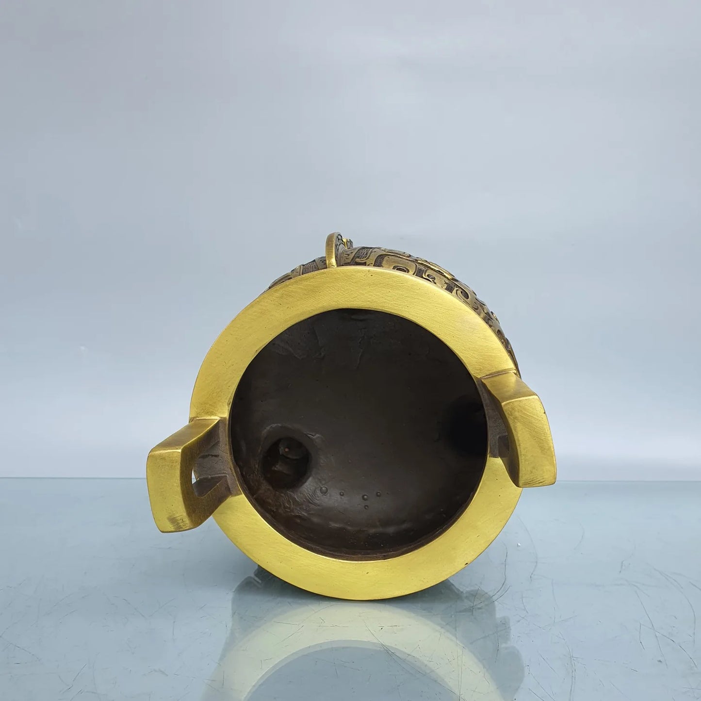 9"Tibet Temple Collection Brass Animal pattern binaural three-legged Furnace Ding incense burner Gather fortune ornament