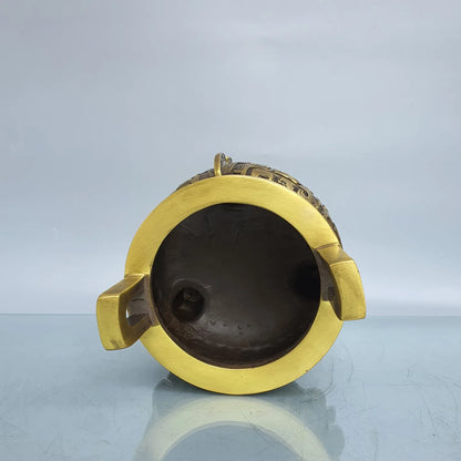 9"Tibet Temple Collection Brass Animal pattern binaural three-legged Furnace Ding incense burner Gather fortune ornament