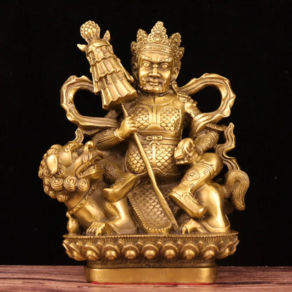 9"Tibet Temple Collection Brass Treasure King Vaisravana lotus platform Sitting Buddha ornament Town house Exorcism