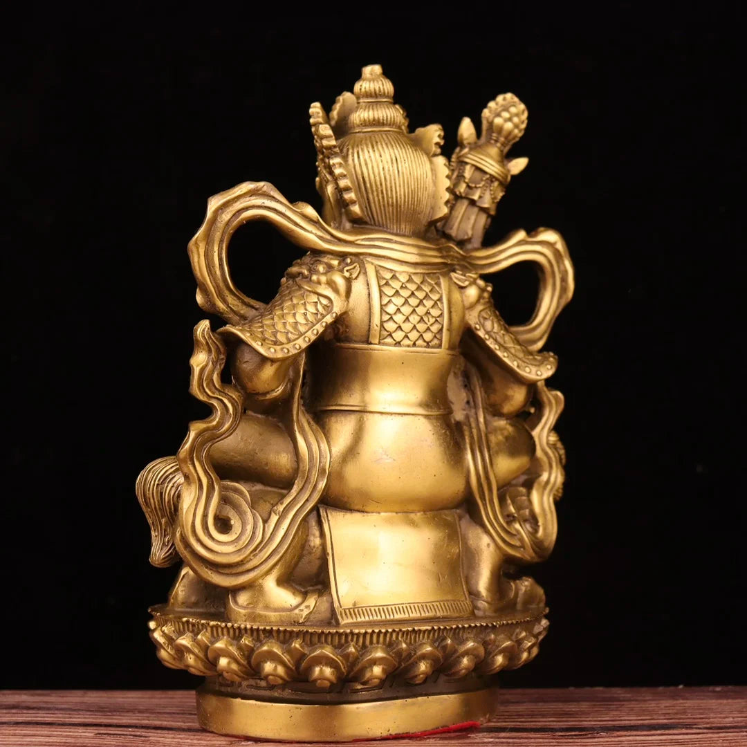 9"Tibet Temple Collection Brass Treasure King Vaisravana lotus platform Sitting Buddha ornament Town house Exorcism
