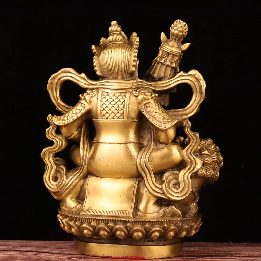 9"Tibet Temple Collection Brass Treasure King Vaisravana lotus platform Sitting Buddha ornament Town house Exorcism