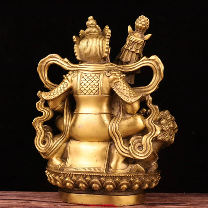 9"Tibet Temple Collection Brass Treasure King Vaisravana lotus platform Sitting Buddha ornament Town house Exorcism
