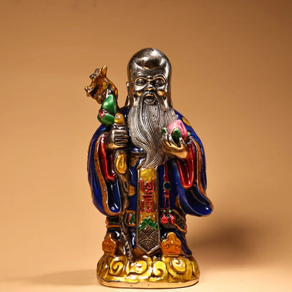 9"Tibet Temple Collection Old Bronze Cloisonne Enamel Three Stars of Luck, Prosperity and Longevity immortal Worship Hall