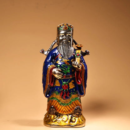 9"Tibet Temple Collection Old Bronze Cloisonne Enamel Three Stars of Luck, Prosperity and Longevity immortal Worship Hall