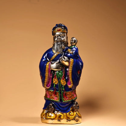 9"Tibet Temple Collection Old Bronze Cloisonne Enamel Three Stars of Luck, Prosperity and Longevity immortal Worship Hall