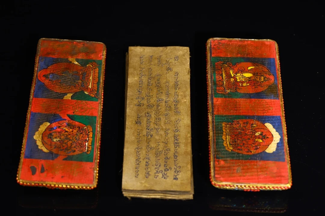 9"Tibet Temple Collection Old Old scriptures Tibetan silver Gilding Mosaic Gem gZi Beads Buddha scriptures Amulet Worship Hall