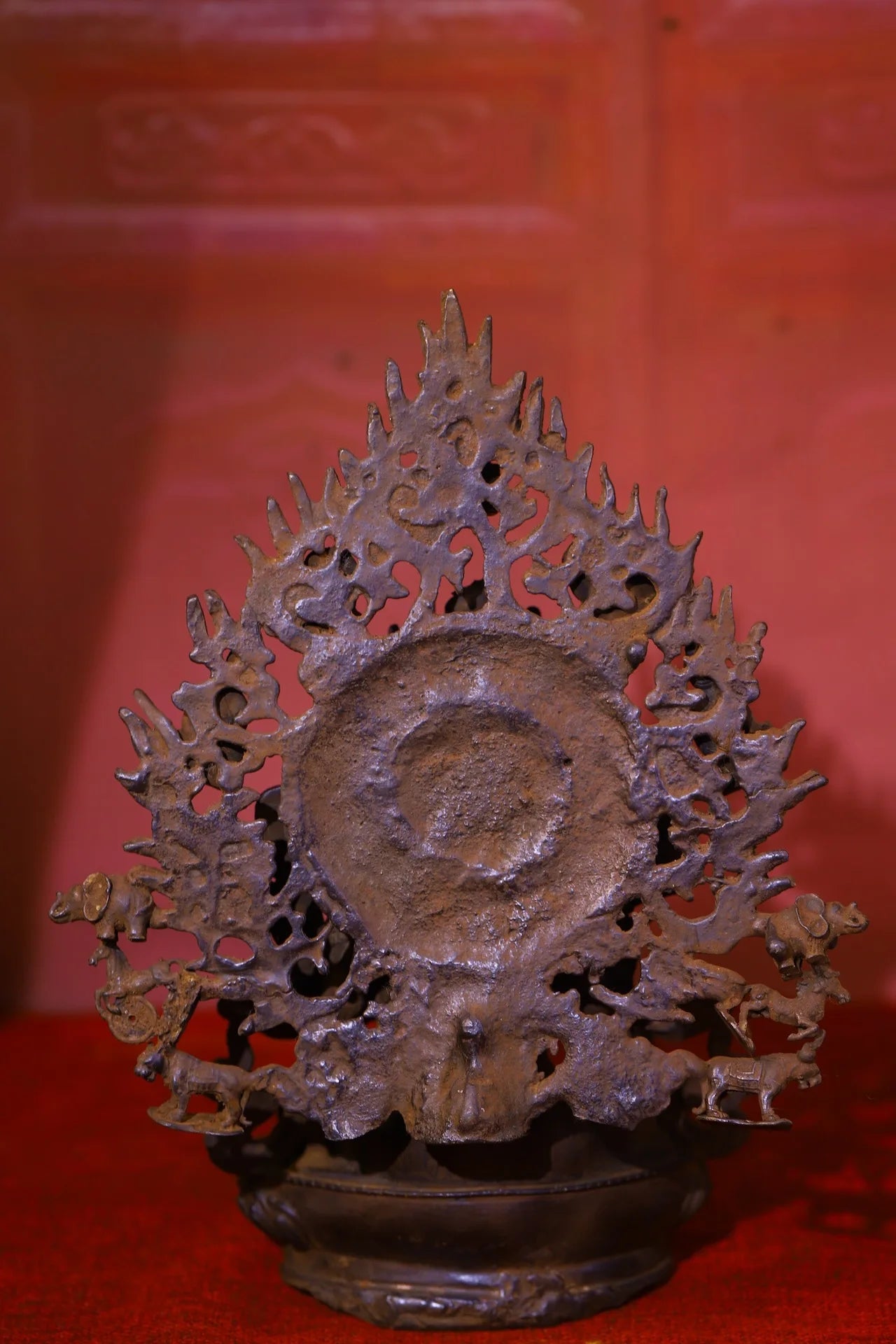 9"Tibetan Temple Collection Old Bronze Cinnabar Green Tara Sitting Buddha Backlight Buddhist Niche Worship Hall Town house