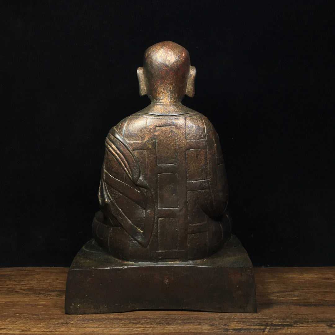 9"Tibetan Temple Collection Old Bronze Cinnabar Lacquer Northern Wei Buddha Tsongkhapa Sitting Buddha Enshrine the Buddha