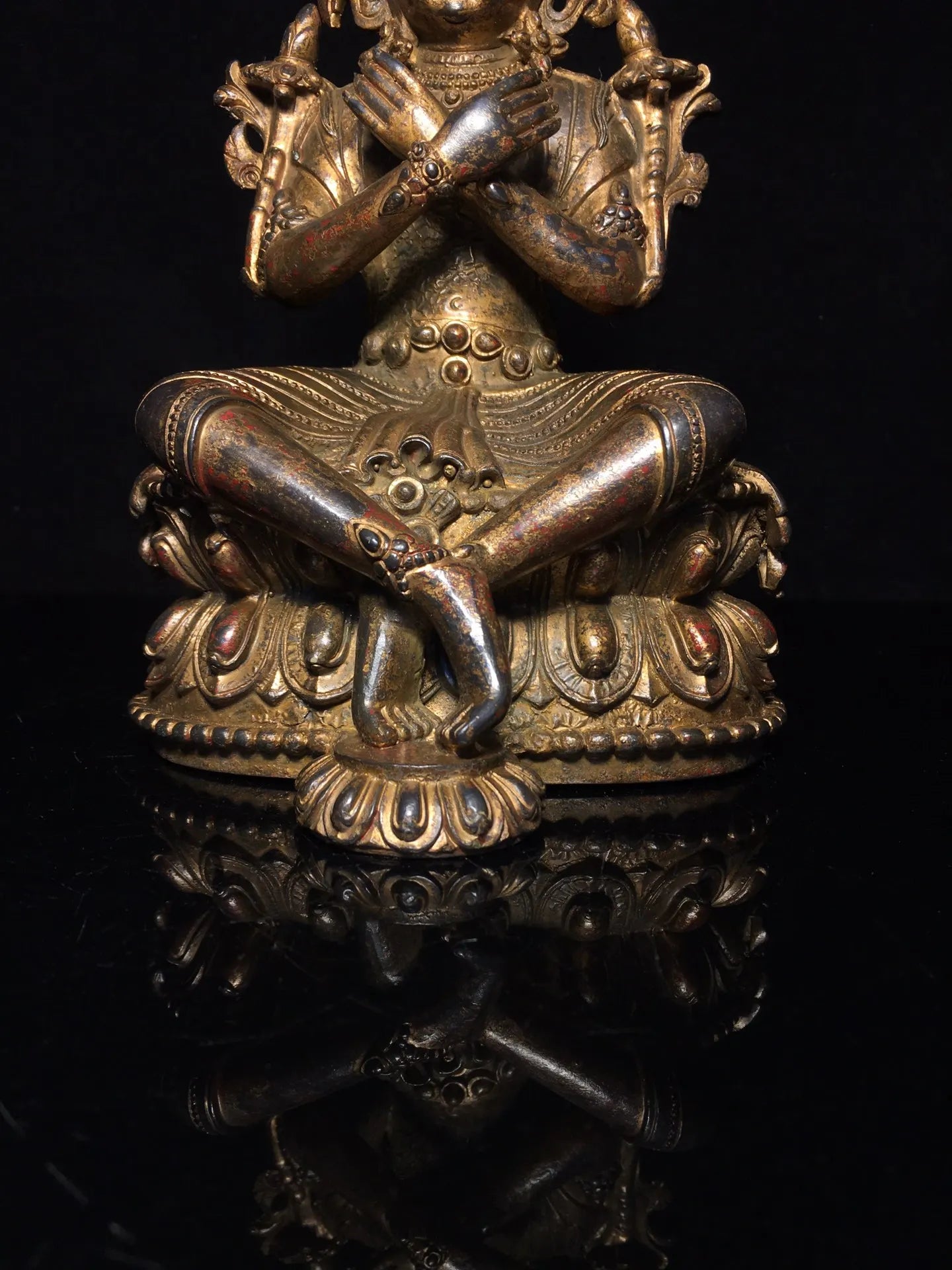 9"Tibetan Temple Collection Old Bronze Cinnabar Mud gold Vajradhara Diamond Master Sitting Buddha Worship Hall Town house