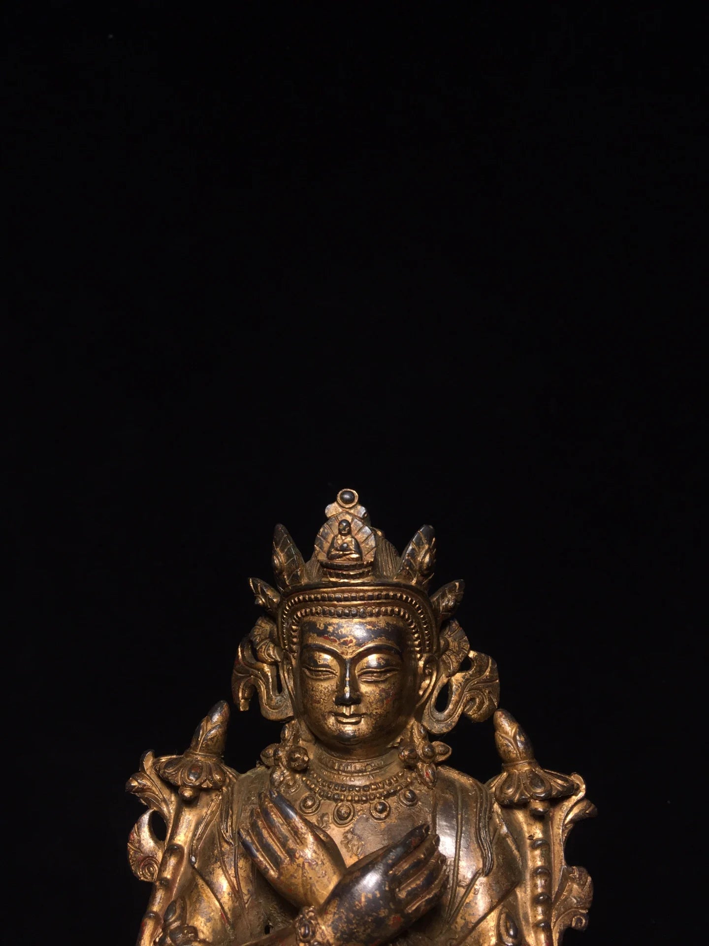 9"Tibetan Temple Collection Old Bronze Cinnabar Mud gold Vajradhara Diamond Master Sitting Buddha Worship Hall Town house
