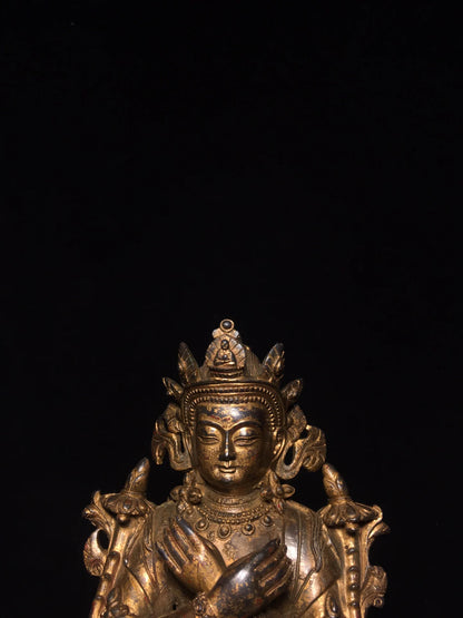 9"Tibetan Temple Collection Old Bronze Cinnabar Mud gold Vajradhara Diamond Master Sitting Buddha Worship Hall Town house