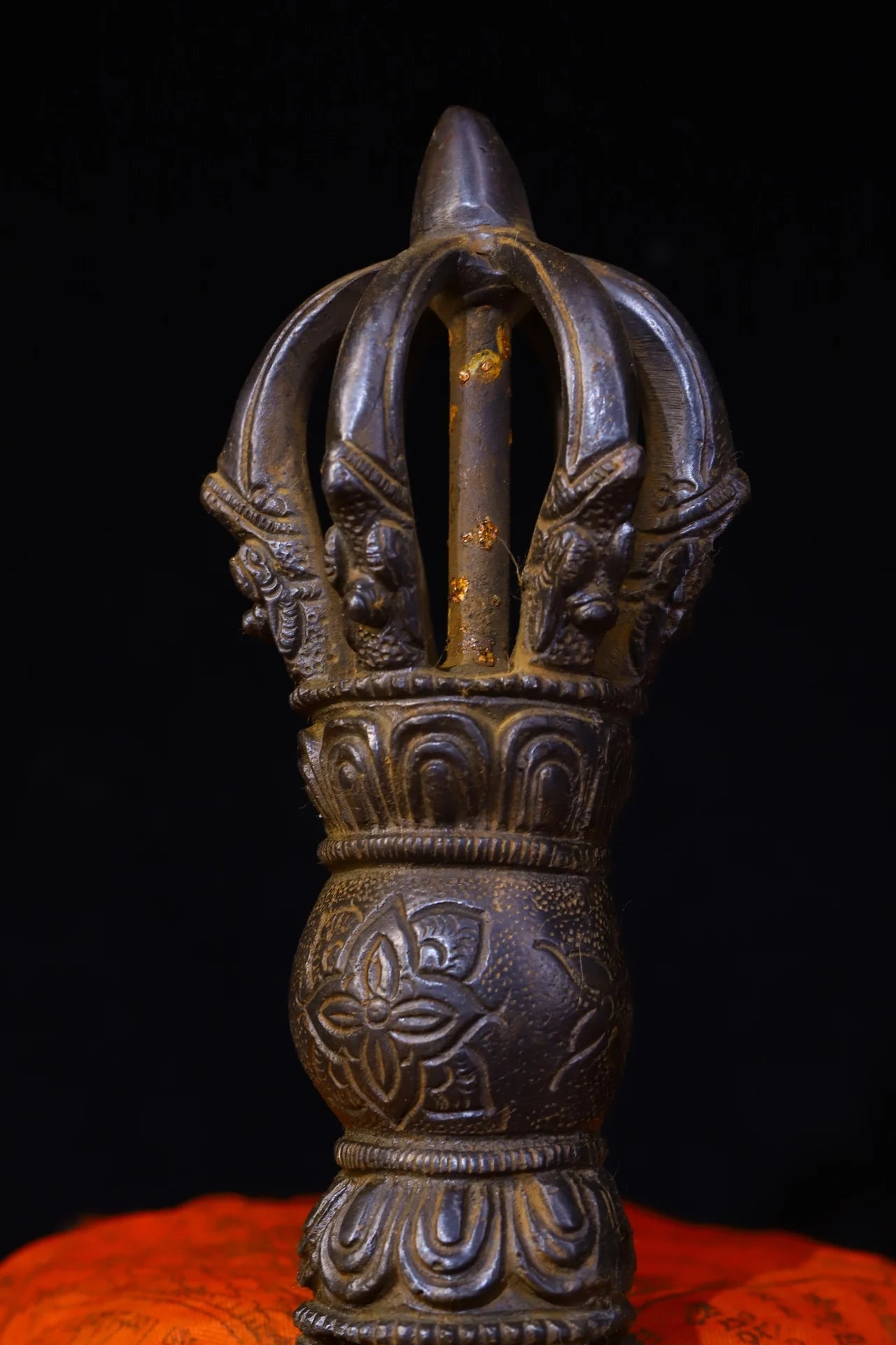 9"Tibetan Temple Collection Old Bronze Cinnabar Nine Shares Vajra Flower Dorje Vajra Phurp Amulet Dharma Town House Exorcism