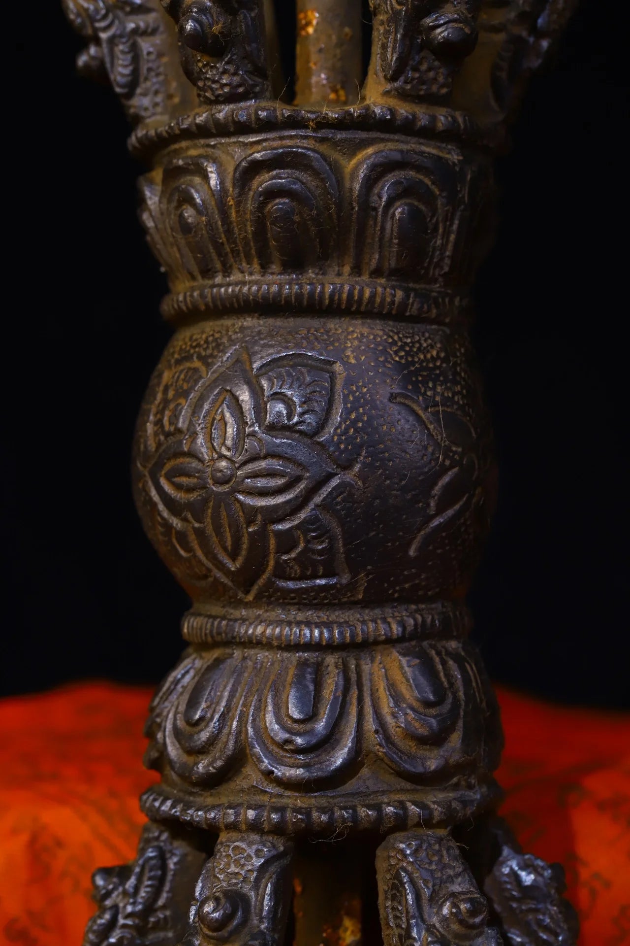 9"Tibetan Temple Collection Old Bronze Cinnabar Nine Shares Vajra Flower Dorje Vajra Phurp Amulet Dharma Town House Exorcism