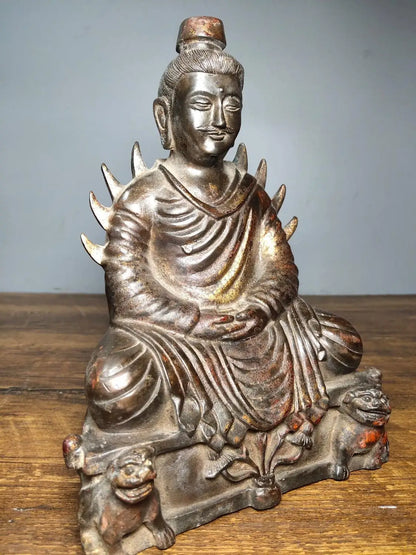 9"Tibetan Temple Collection Old Bronze Cinnabars Northern Wei Dynasty Steel Buddha Shakyamuni Buddha Worship Hall Town house