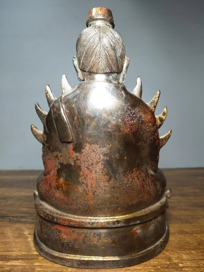 9"Tibetan Temple Collection Old Bronze Cinnabars Northern Wei Dynasty Steel Buddha Shakyamuni Buddha Worship Hall Town house