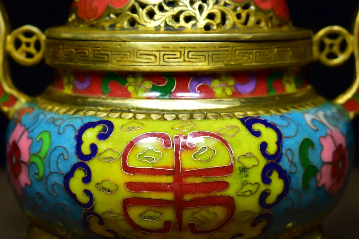 9"Tibetan Temple Collection Old Bronze Cloisonne Enamel Dragon Statue Ruyi binaural three-legged incense burner ornament