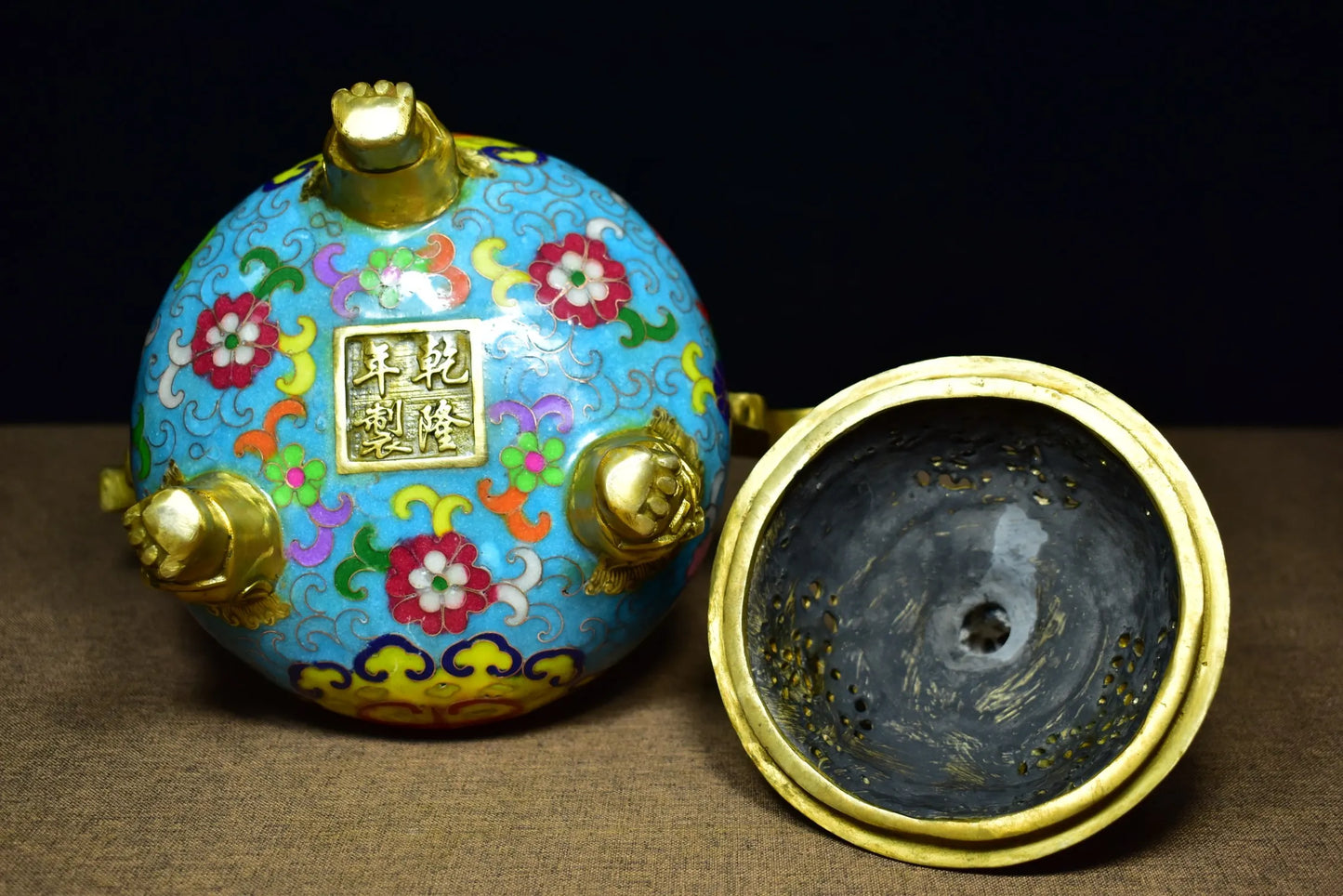 9"Tibetan Temple Collection Old Bronze Cloisonne Enamel Dragon Statue Ruyi binaural three-legged incense burner ornament