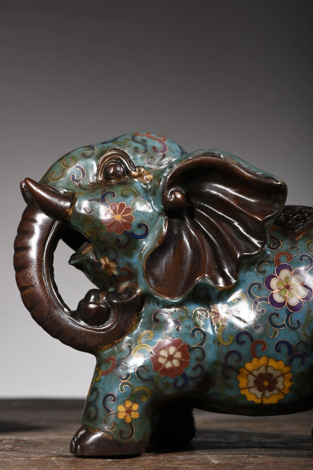 9"Tibetan Temple Collection Old Bronze Cloisonne Enamel Elephant A pair good luck ornament Wealth Elephant Town House Exorcism