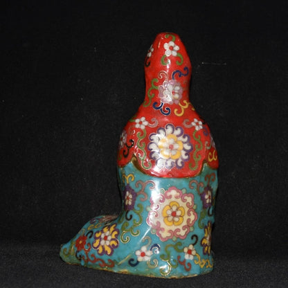 9"Tibetan Temple Collection Old Bronze Cloisonne Guanyin Bodhisattva Avalokitesvara Sitting Buddha worship hall Town house