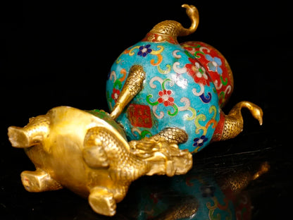 9"Tibetan Temple Collection Old Bronze Cloisonne Peacock Head Ear Double Dragon Glans incense burner Amass wealth Ornaments