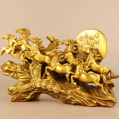 9"Tibetan Temple Collection Old Bronze Eight Horses A magnificent journey ten thousand steeds gallop Amass wealth Town house