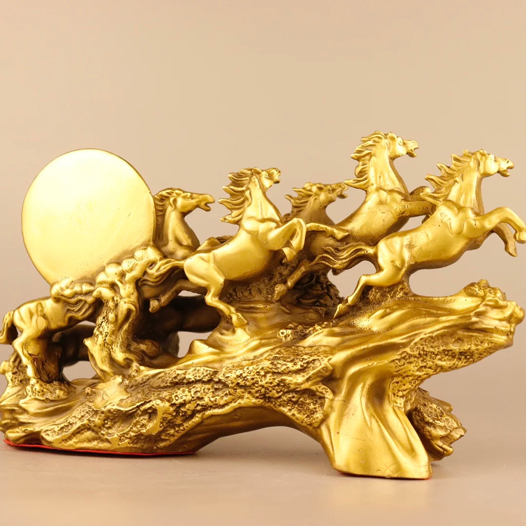 9"Tibetan Temple Collection Old Bronze Eight Horses A magnificent journey ten thousand steeds gallop Amass wealth Town house