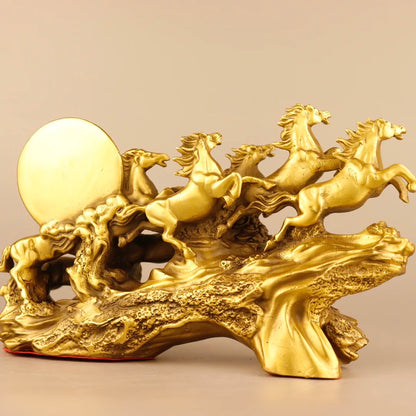 9"Tibetan Temple Collection Old Bronze Eight Horses A magnificent journey ten thousand steeds gallop Amass wealth Town house