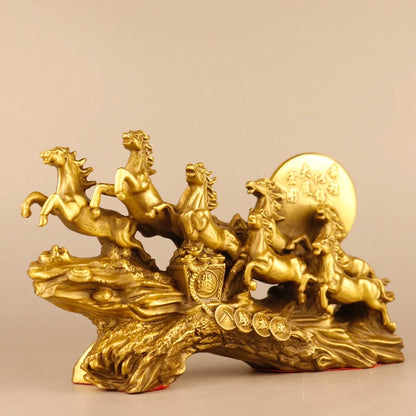 9"Tibetan Temple Collection Old Bronze Eight Horses A magnificent journey ten thousand steeds gallop Amass wealth Town house