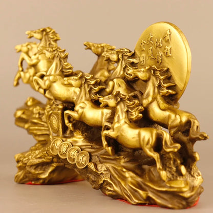 9"Tibetan Temple Collection Old Bronze Eight Horses A magnificent journey ten thousand steeds gallop Amass wealth Town house