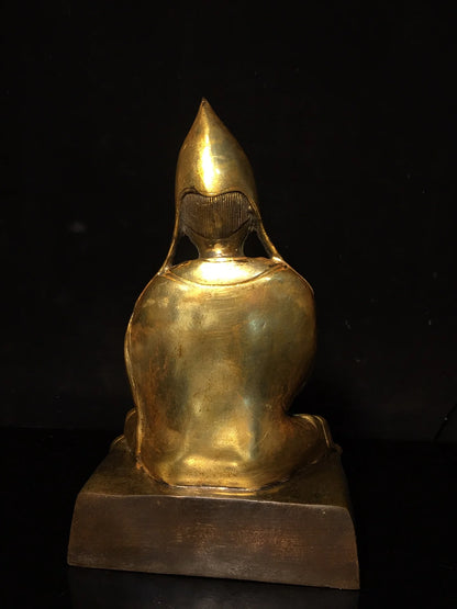 9"Tibetan Temple Collection Old Bronze Gilt Tsongkhapa Tibetan Buddha Buddha Terrace worship buddha Town House Exorcism