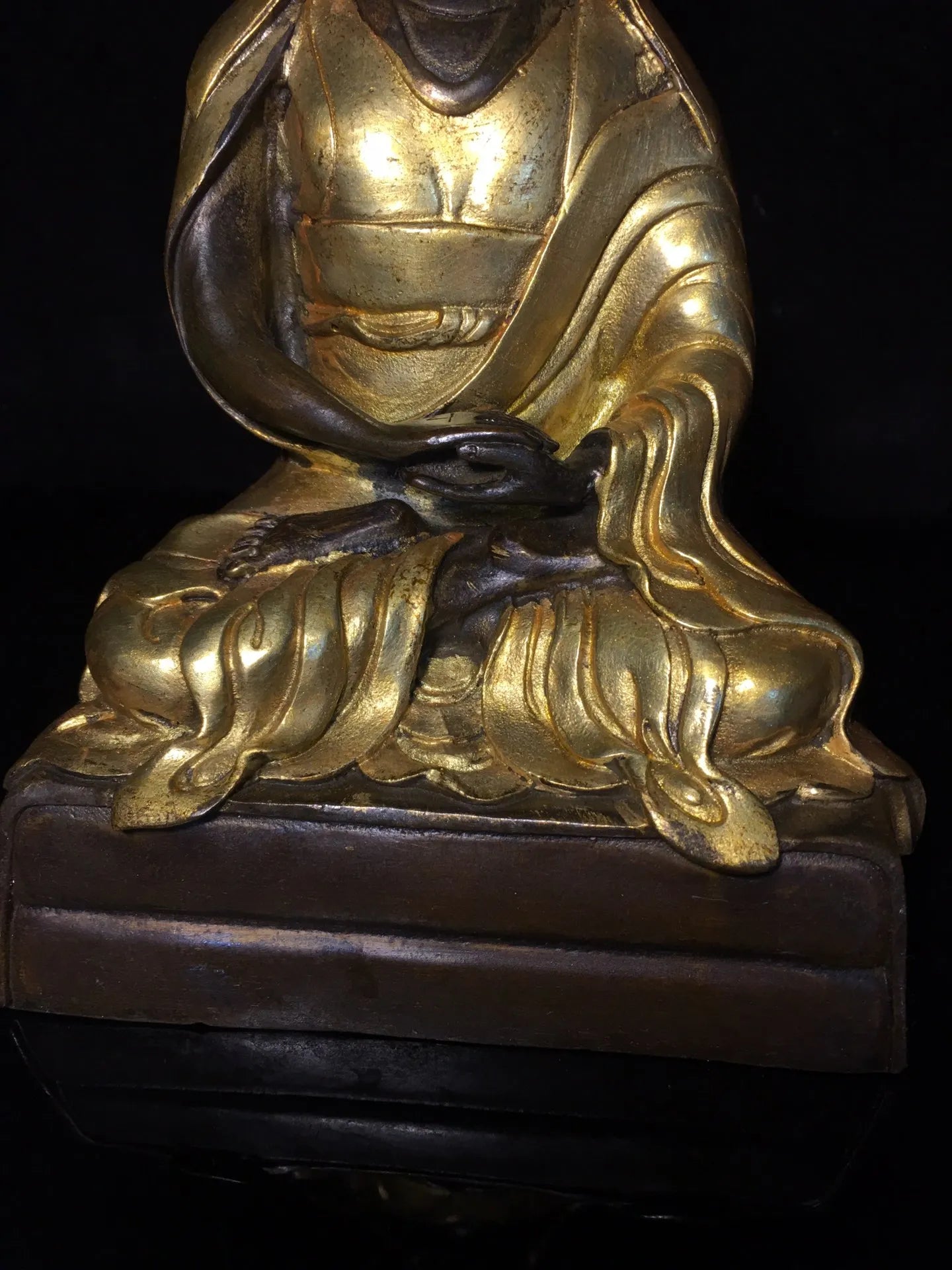 9"Tibetan Temple Collection Old Bronze Gilt Tsongkhapa Tibetan Buddha Buddha Terrace worship buddha Town House Exorcism