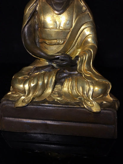 9"Tibetan Temple Collection Old Bronze Gilt Tsongkhapa Tibetan Buddha Buddha Terrace worship buddha Town House Exorcism