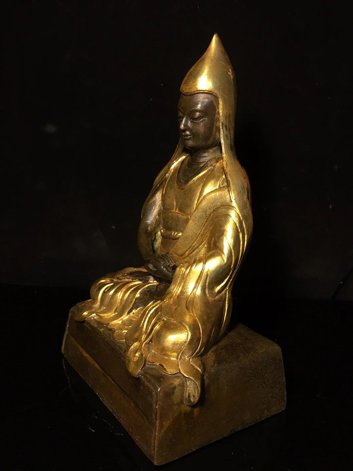 9"Tibetan Temple Collection Old Bronze Gilt Tsongkhapa Tibetan Buddha Buddha Terrace worship buddha Town House Exorcism
