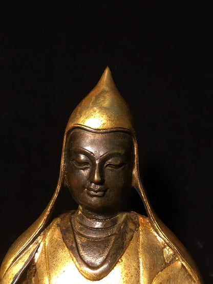 9"Tibetan Temple Collection Old Bronze Gilt Tsongkhapa Tibetan Buddha Buddha Terrace worship buddha Town House Exorcism