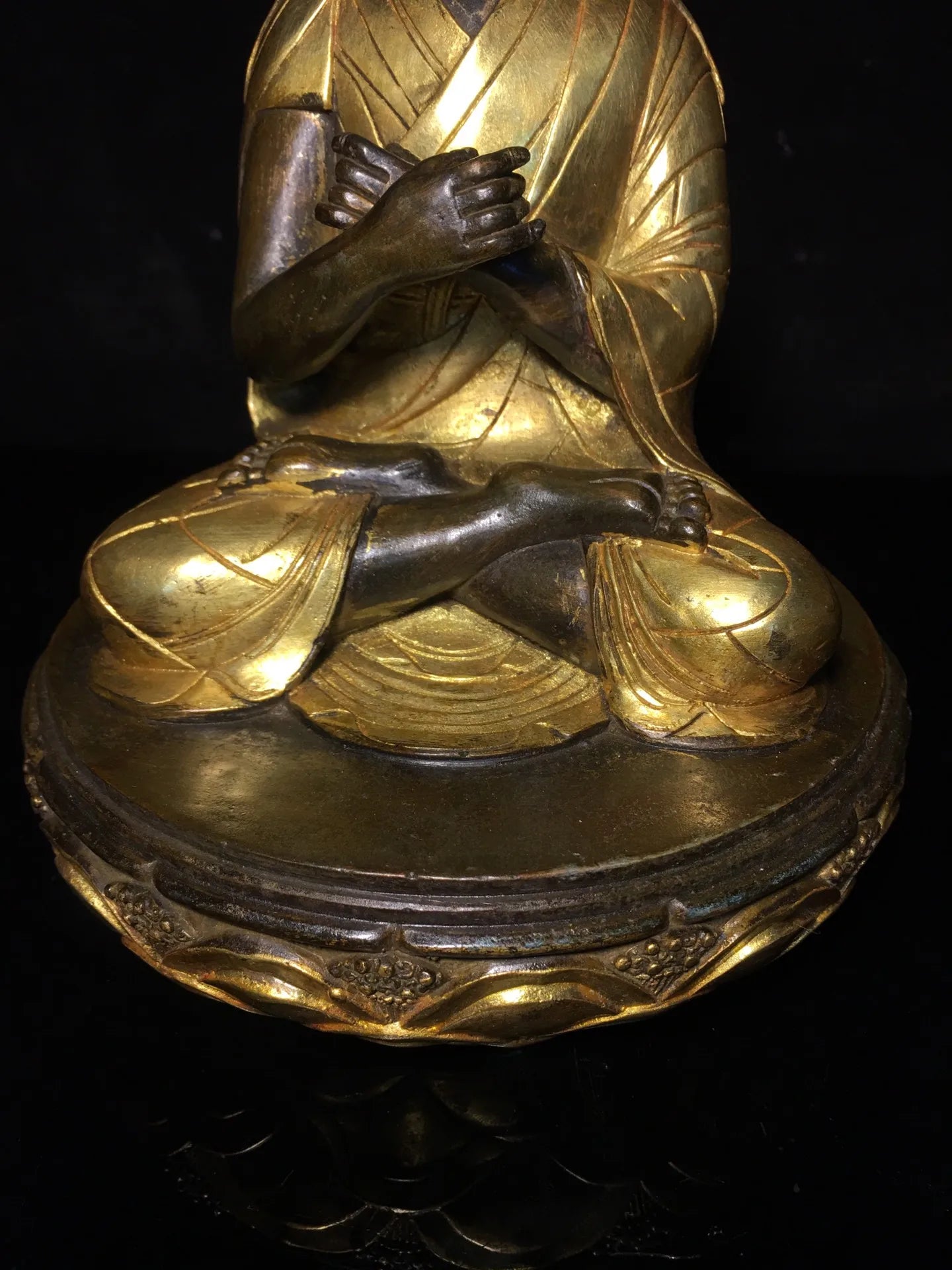 9"Tibetan Temple Collection Old Bronze Gilt Tsongkhapa lotus buddha Worship Hall Town house Exorcism