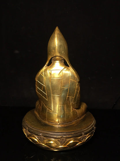 9"Tibetan Temple Collection Old Bronze Gilt Tsongkhapa lotus buddha Worship Hall Town house Exorcism