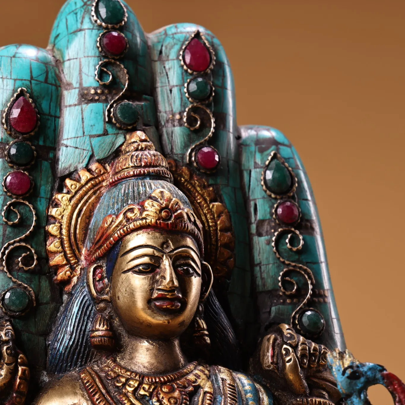9"Tibetan Temple Collection Old Bronze Outline in gold Mosaic Gem Turquoise Bergamot Sarasvati Goddess Buddha Worship Hall