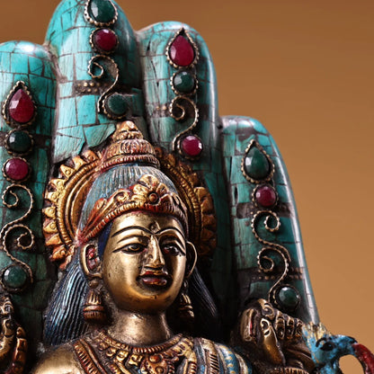9"Tibetan Temple Collection Old Bronze Outline in gold Mosaic Gem Turquoise Bergamot Sarasvati Goddess Buddha Worship Hall