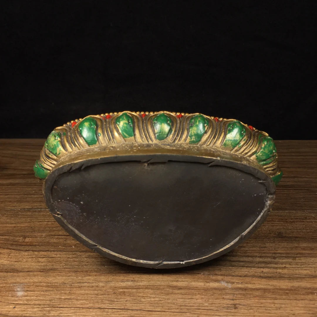 9"Tibetan Temple Collection Old Bronze Painted Amitayus Longevity Buddha Backlight lotus platform Worship Hall Town House