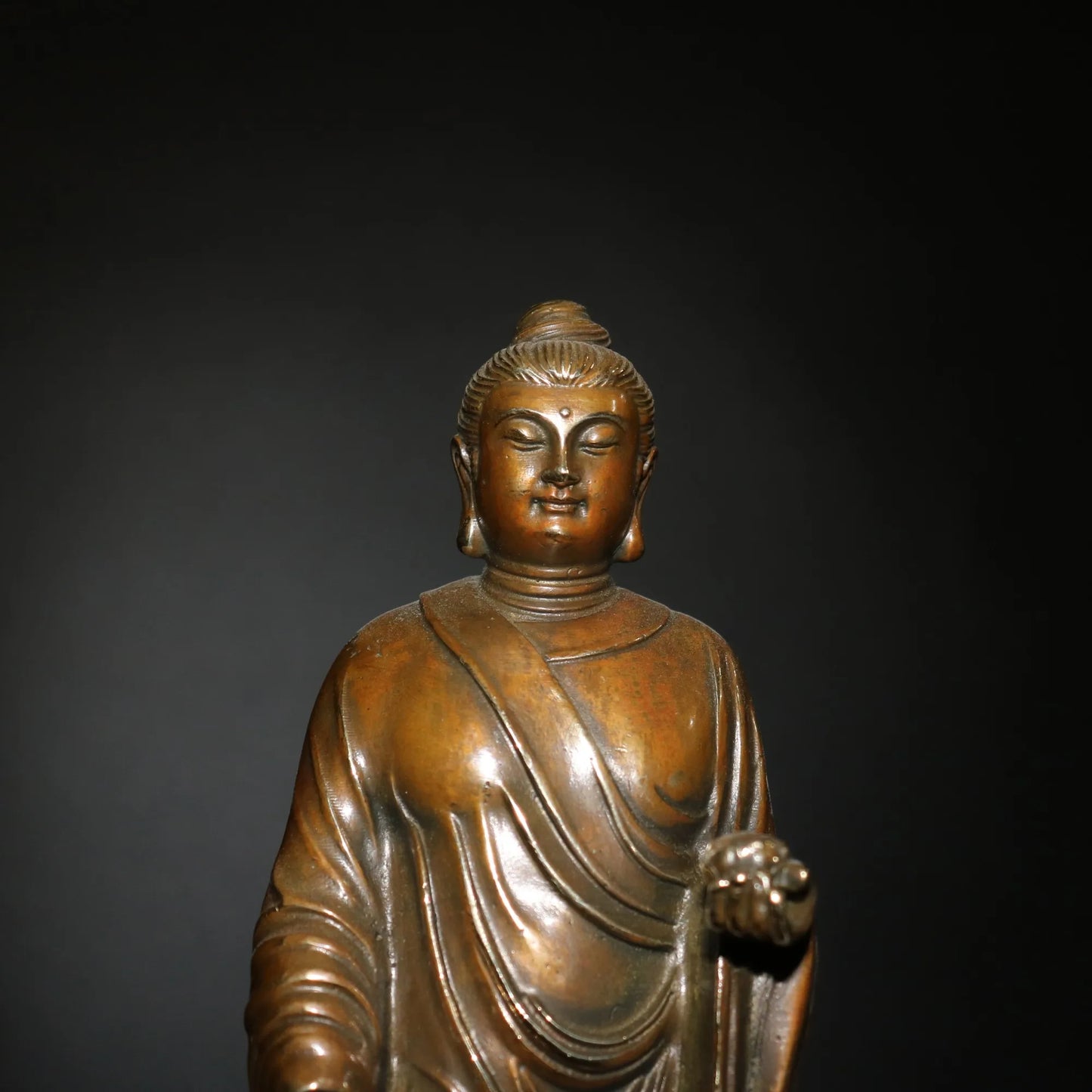 9"Tibetan Temple Collection Old Bronze Shakyamuni Buddha Lotus Terrace Standing Buddha Ornaments Town House Exorcism
