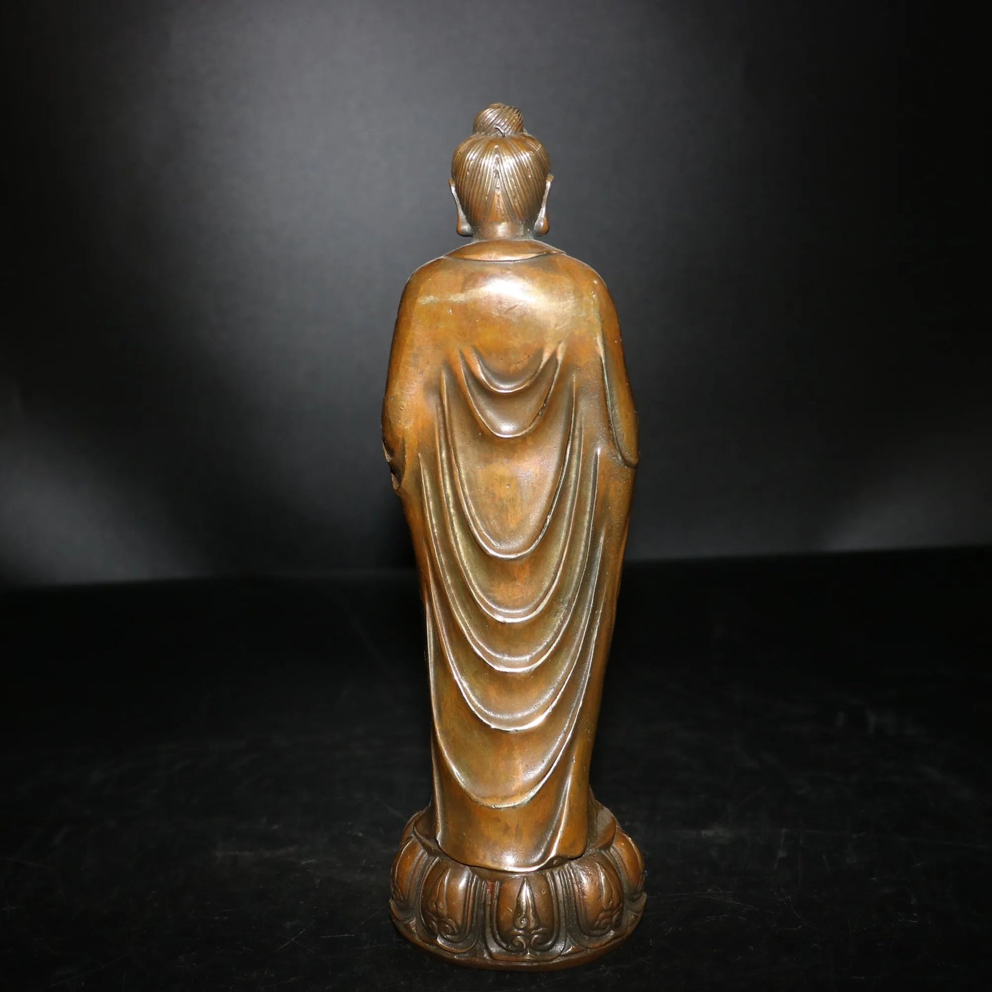 9"Tibetan Temple Collection Old Bronze Shakyamuni Buddha Lotus Terrace Standing Buddha Ornaments Town House Exorcism