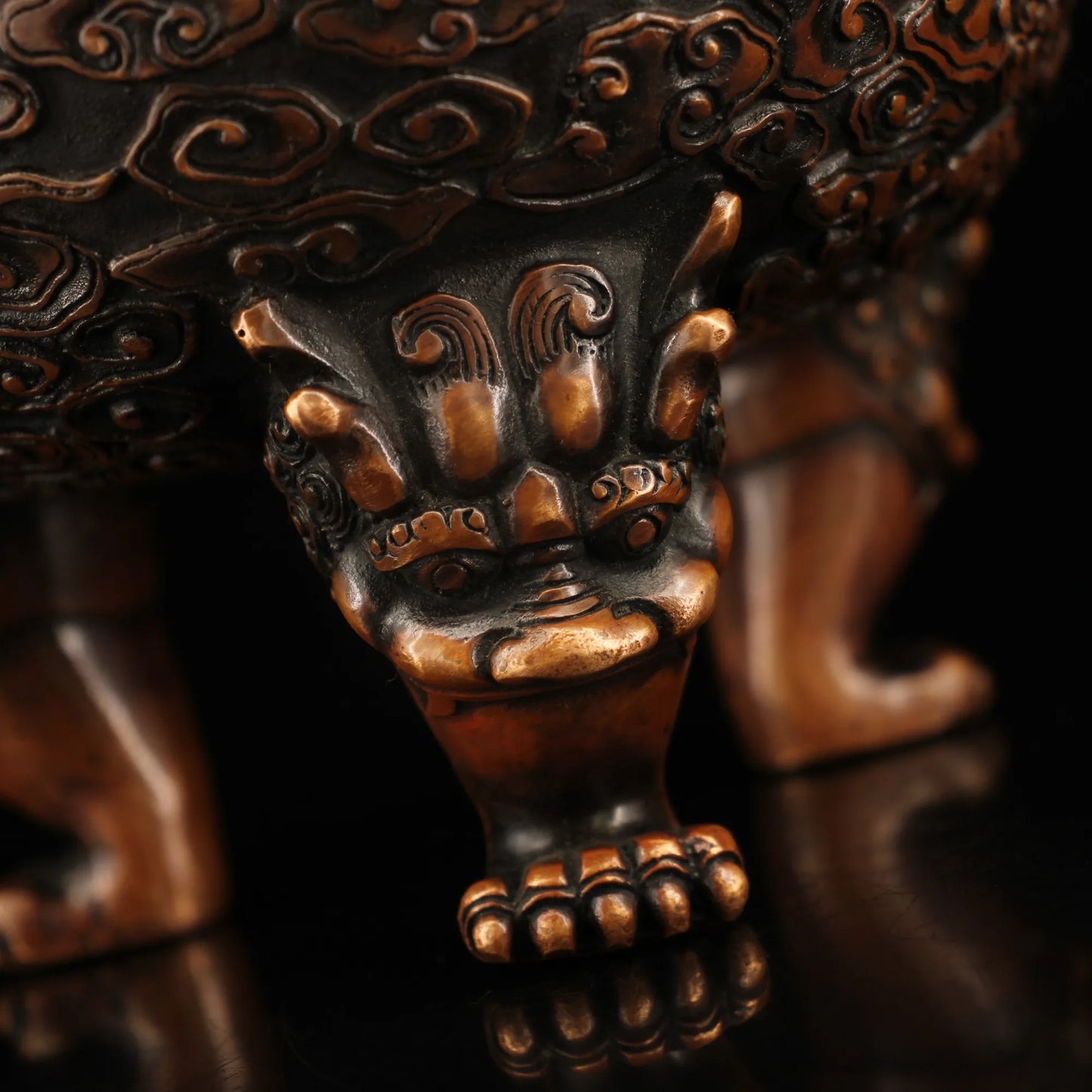 9"Tibetan Temple Collection Old Bronze mosaic Gem Dragon Ear incense burner lion Three-legged Incense Ornaments Town House