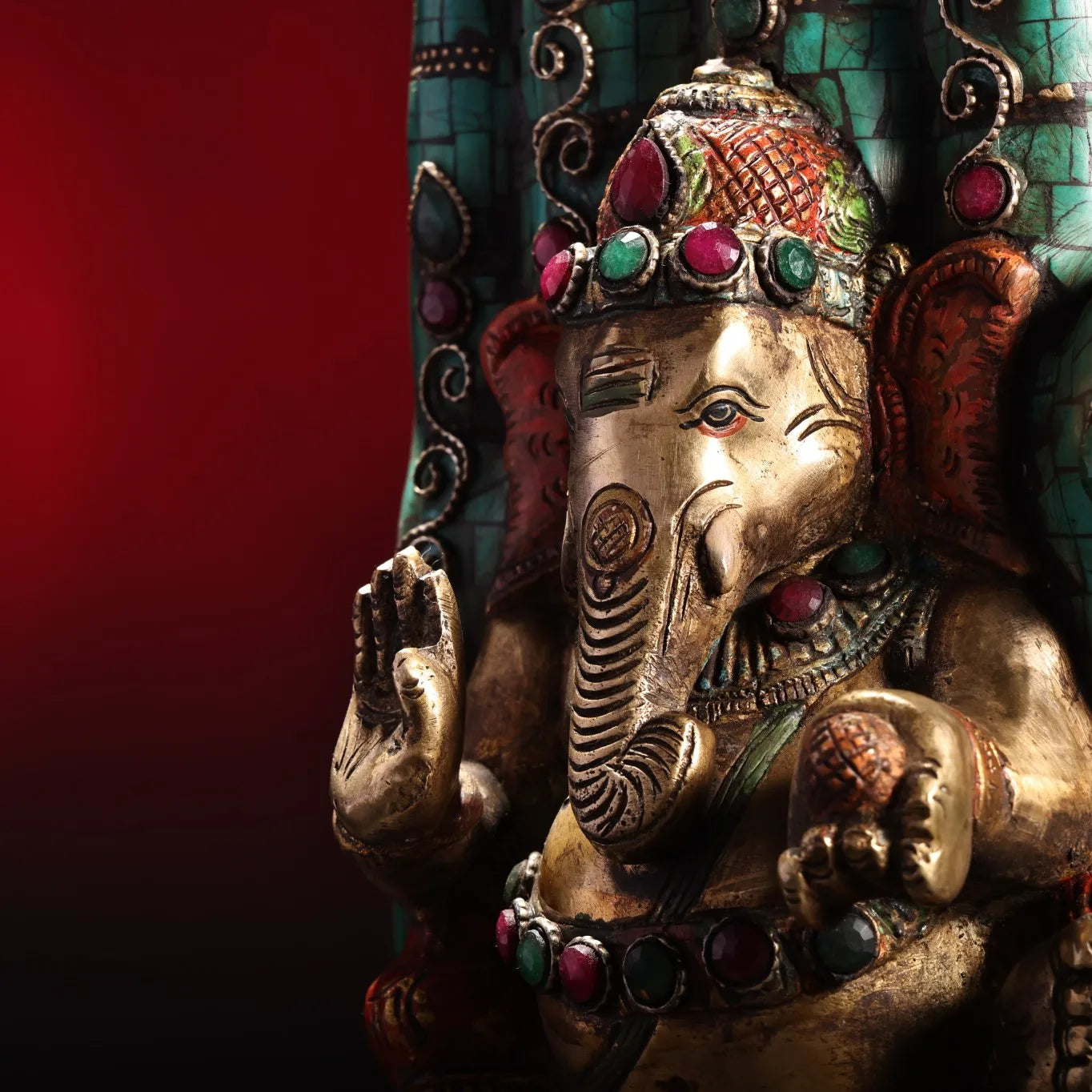9"Tibetan Temple Collection Old Bronze outline in gold mosaic gem sit Bergamot Elephant Trunk God of Wealth Sitting Buddha