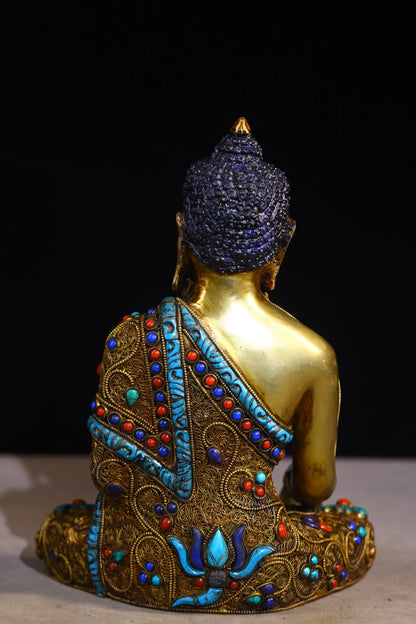 9"Tibetan Temple Collection Old Natural Crystal Mosaic Gem Tibetan silver Gilding Da Ri Tathagata Buddha Amitabha Worship Hall
