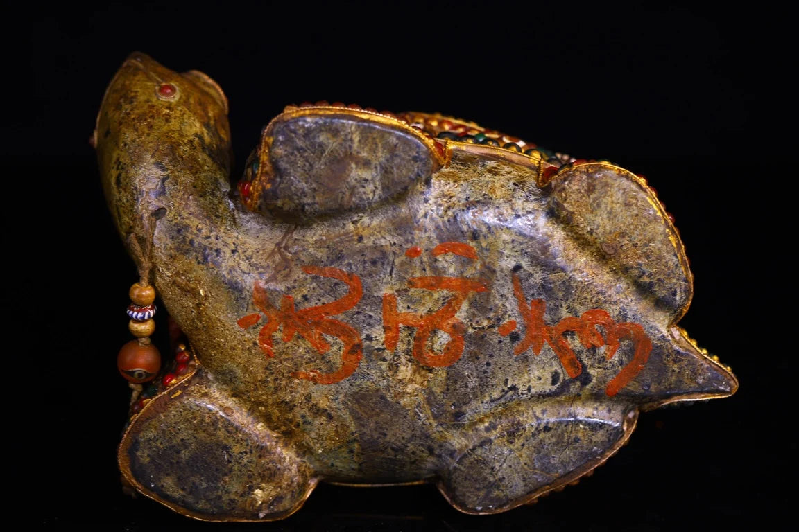 9"Tibetan Temple Collection Old Natural Meteorites Painted Mosaic Gem gZi Beads Shell Pagoda Blessing Turtle Worship Hall