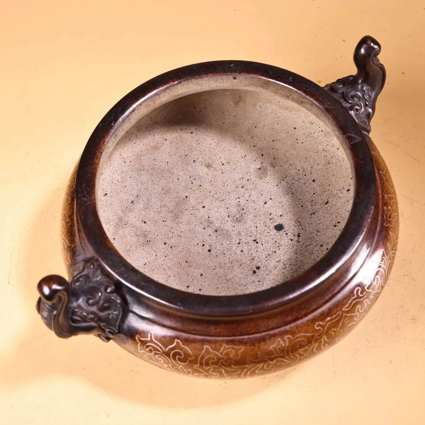 9"Tibetan Temple Collection Old Purple Bronze Gilded Silver Filigree Elephant Trunk Ear Ear Incense Burner Town house Exorcism