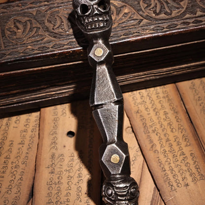 9"Tibetan Temple Collection Old Tiantie Cinnabar Skull Head Vajra Phurpa Beast head Pendant Amulet Dharma Town House Exorcism