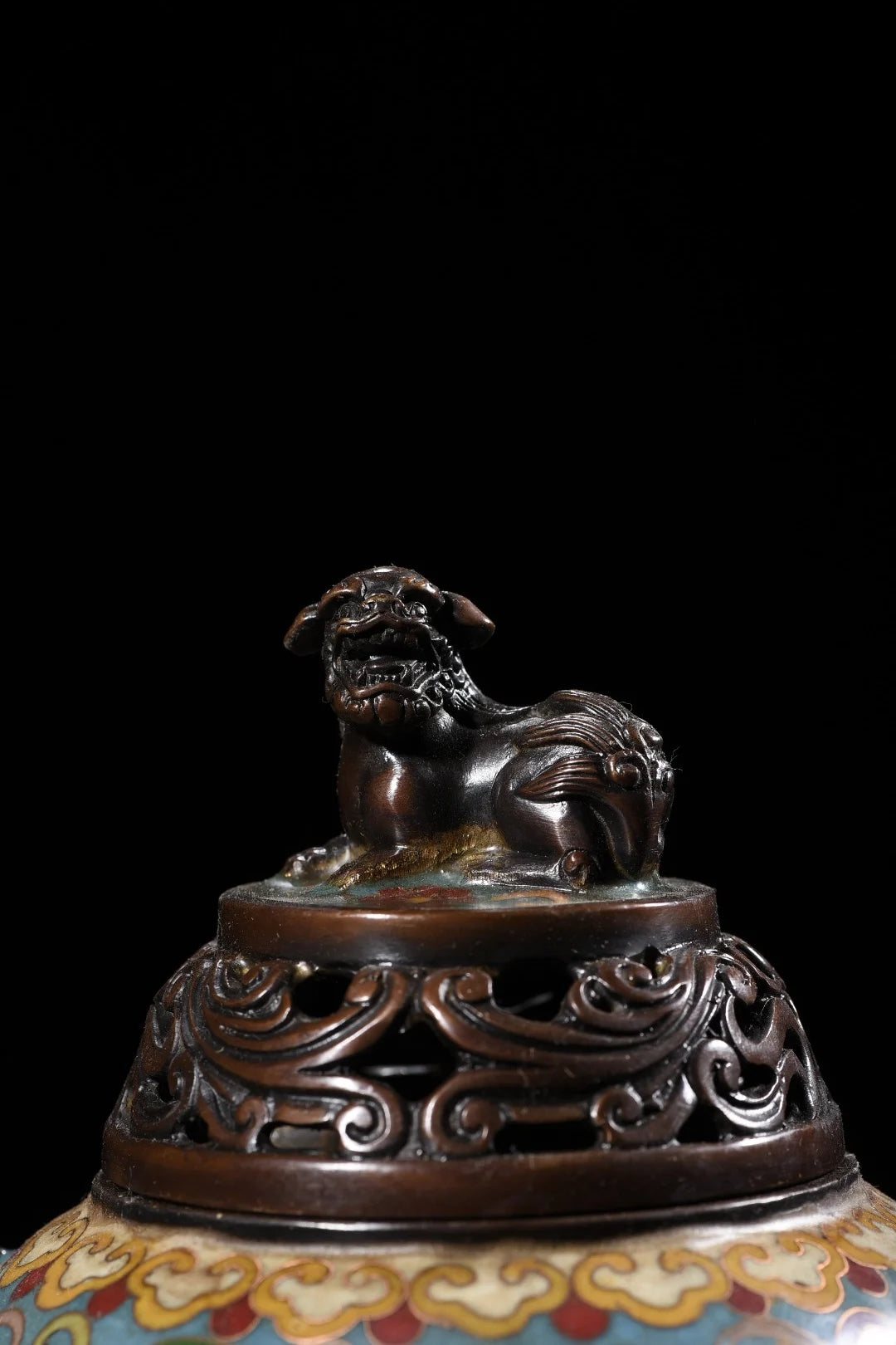 9"Tibetan Temple Collection Purple Bronze Cloisonne lion dragon ear animal head three-legged incense burner Gather fortune