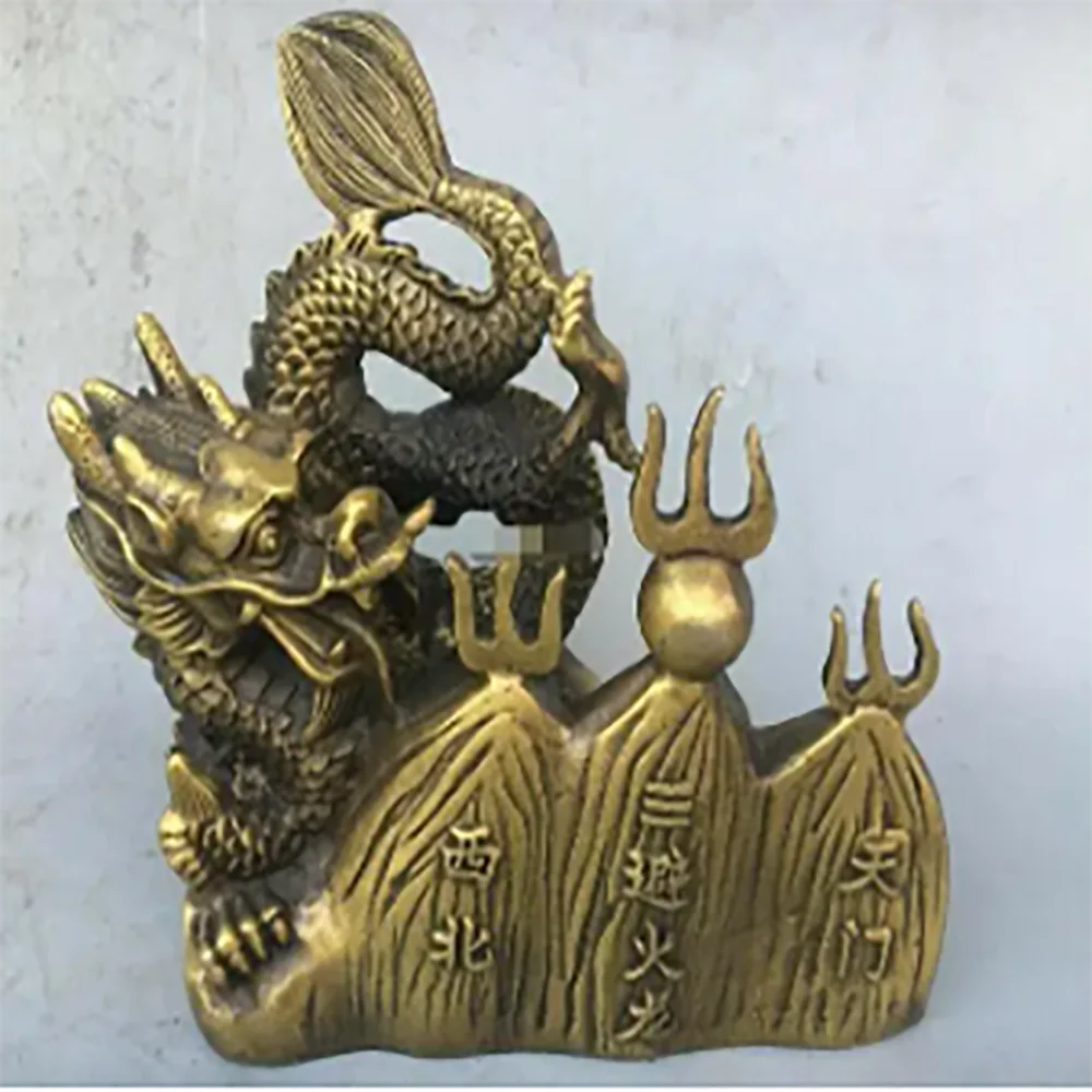 9'' brass copper furniture decorate animal statue auspicious beast dragon statue